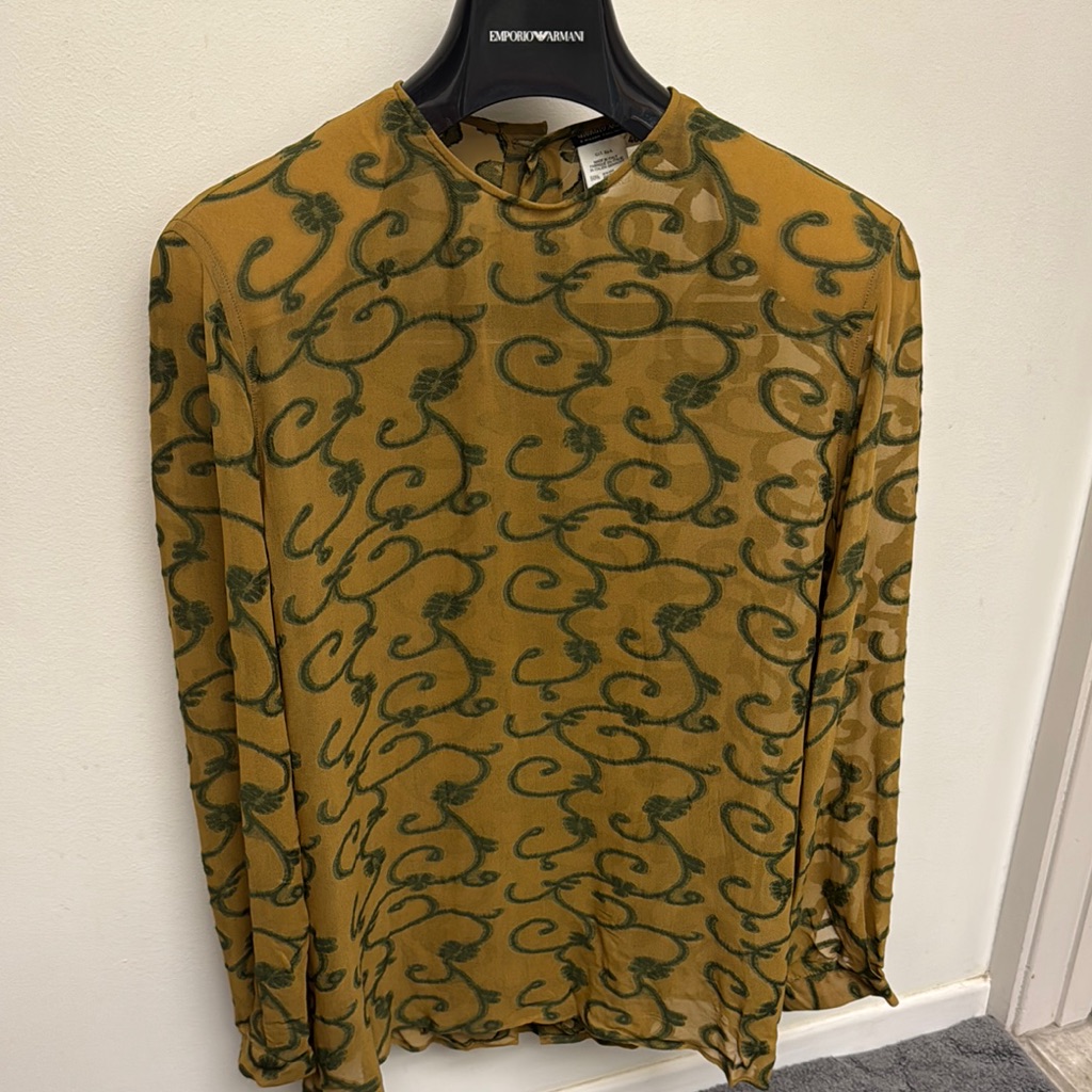 Rare 80s Giorgio Armani Black Label Ochre And Olive Swirl Top 40 Italy